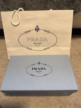 Prada Light Blue Logo Gift Box with White Shopping Bag